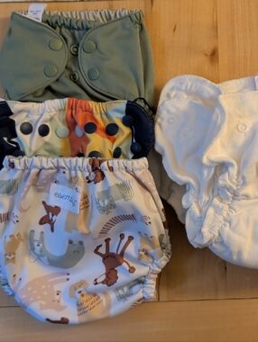 Reusable Diaper Cover and Liner Lot - Sage Green and Animal Print